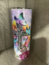 Load image into Gallery viewer, 20 oz Graphic Tumbler- Bible Cross Emergency Numbers
