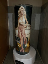 Load image into Gallery viewer, 20 oz Graphic Tumbler- Hot Rod Pin Up Girl I’ll try anything once

