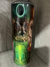 Load image into Gallery viewer, 20 oz Graphic Glow in the Dark Tumbler-  Owls with keys
