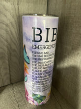 Load image into Gallery viewer, 20 oz Graphic Tumbler- Bible Cross Emergency Numbers
