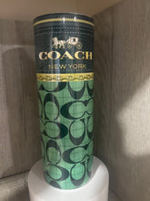 Load image into Gallery viewer, 20 oz Graphic Tumbler- Green Coach with Gold Detailing
