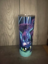 Load image into Gallery viewer, 20 oz Graphic Glow in the Dark Tumbler-  Dragon and Stitch
