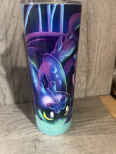 Load image into Gallery viewer, 20 oz Graphic Glow in the Dark Tumbler-  Dragon and Stitch
