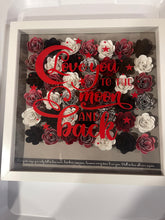 Load image into Gallery viewer, Handmade Flower shadow box- Love you to the moon and back- black red and white
