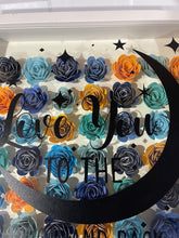 Load image into Gallery viewer, Handmade Flower shadow box- Love you to the moon and back- blues and yellows
