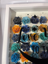 Load image into Gallery viewer, Handmade Flower shadow box- Love you to the moon and back- blues and yellows
