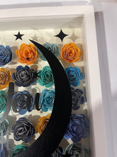 Load image into Gallery viewer, Handmade Flower shadow box- Love you to the moon and back- blues and yellows
