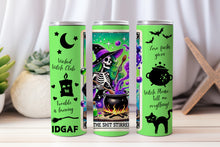 Load image into Gallery viewer, 20 oz Graphic Tumbler- Sarcasm Skeleton Witch 17
