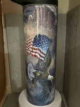 Load image into Gallery viewer, 30oz Skinny tumbler with Dual Lids- American Flag Eagle
