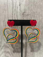Load image into Gallery viewer, Earrings- Rainbow Heart Acrylic Post Back
