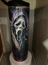 Load image into Gallery viewer, 30oz Skinny tumbler with Dual Lids- Scary Movie, Halloween, Scream
