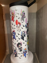 Load image into Gallery viewer, 30oz Skinny tumbler with Dual Lids- Stitch Scary Movie, Halloween, Scream
