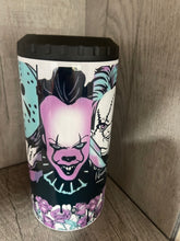 Load image into Gallery viewer, Can Cooler- 4 in 1- Graphic Tumbler- Cute Horror Chuckie, Clowns, Scream, Scary Movies
