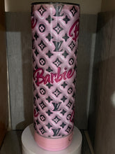 Load image into Gallery viewer, 20oz Skinny tumbler- Bluetooth speaker- Barbie Puffy Look
