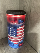 Load image into Gallery viewer, Can Cooler- 4 in 1- Graphic Tumbler- American Flag- Stars Stripes and Hearts
