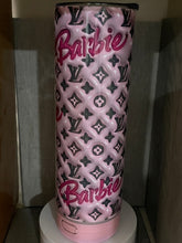 Load image into Gallery viewer, 20oz Skinny tumbler- Bluetooth speaker- Barbie Puffy Look
