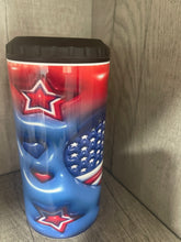 Load image into Gallery viewer, Can Cooler- 4 in 1- Graphic Tumbler- American Flag- Stars Stripes and Hearts
