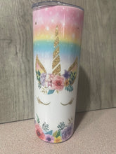 Load image into Gallery viewer, Graphic 20 oz Tumbler- Unicorn Rainbows and Flowers
