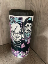 Load image into Gallery viewer, Can Cooler- 4 in 1- Graphic Tumbler- Cute Horror Chuckie, Clowns, Scream, Scary Movies
