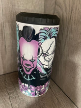 Load image into Gallery viewer, Can Cooler- 4 in 1- Graphic Tumbler- Cute Horror Chuckie, Clowns, Scream, Scary Movies
