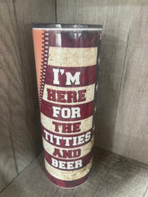Load image into Gallery viewer, Can Cooler- 4 in 1- Graphic Tumbler- I'm here for the boobies and beer

