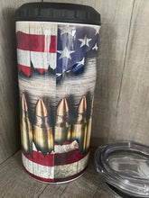 Load image into Gallery viewer, Can Cooler- 4 in 1- Graphic Tumbler- American Flag- Bullets
