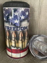 Load image into Gallery viewer, Can Cooler- 4 in 1- Graphic Tumbler- American Flag- Bullets
