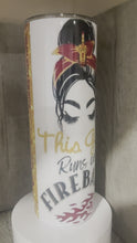 Load and play video in Gallery viewer, 20 oz Graphic Tumbler- This Girl Runs on Fireball Messy Bun
