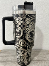 Load image into Gallery viewer, 40 oz Tumbler with Handle- Laser Engraved- Clock Gears in Black and Chrome
