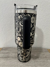 Load image into Gallery viewer, 40 oz Tumbler with Handle- Laser Engraved- Clock Gears in Black and Chrome
